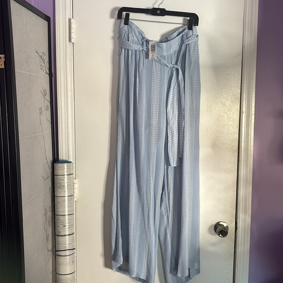 Torrid Light Blue Geo Stripe Gauze Self Tie Wide Leg Pant - Picture 6 of 9